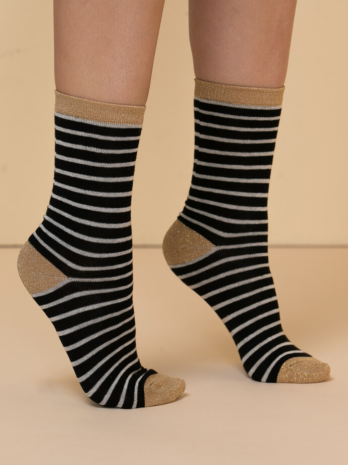 Striped Crew Socks with Gold Shimmer Image 2