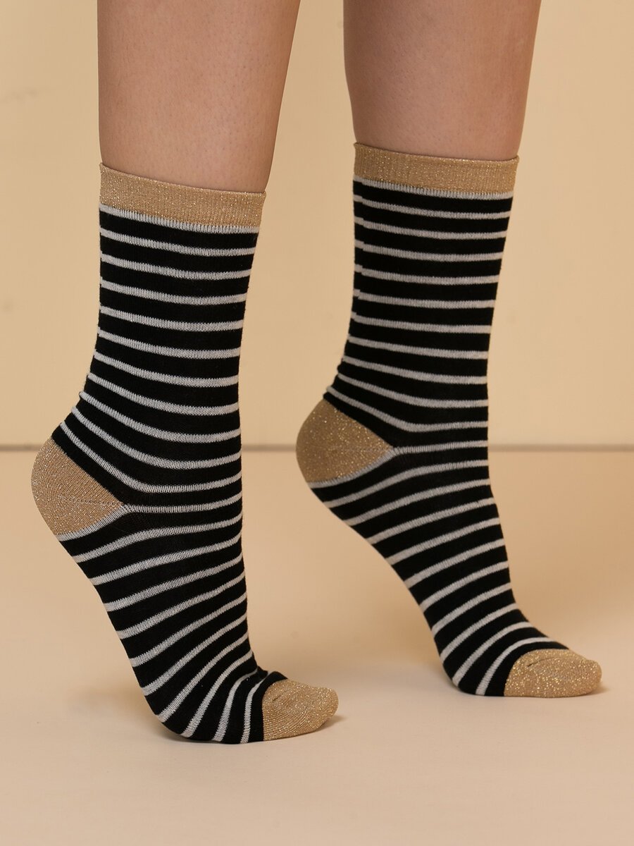 Striped Crew Socks with Gold Shimmer