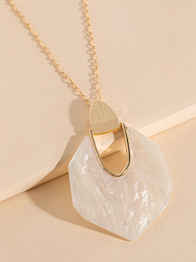 Long Gold Necklace with White Pendant, Gold/White