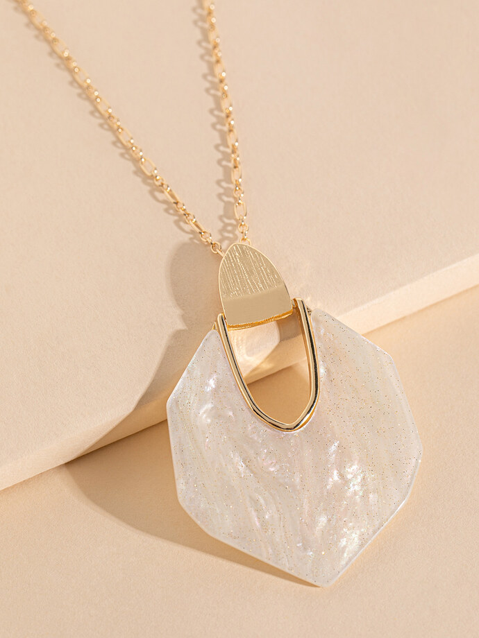 Long Gold Necklace with White Pendant Image 1