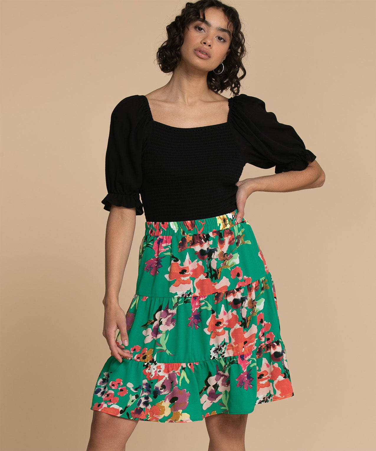 Eco Friendly Tiered Knee Length Skirt Rickis