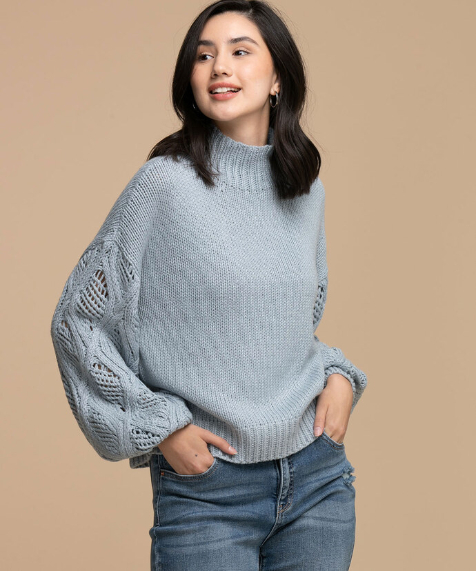 Femme By Design Mock Neck Cable Sleeve Sweater Image 5
