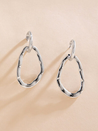Silver Oval Drop Earrings, Silver