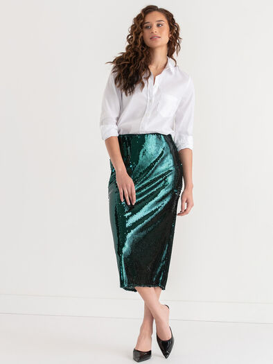 Sequin Midi Skirt, Rain Forest Sequin Midi Skirt, Rain Forest