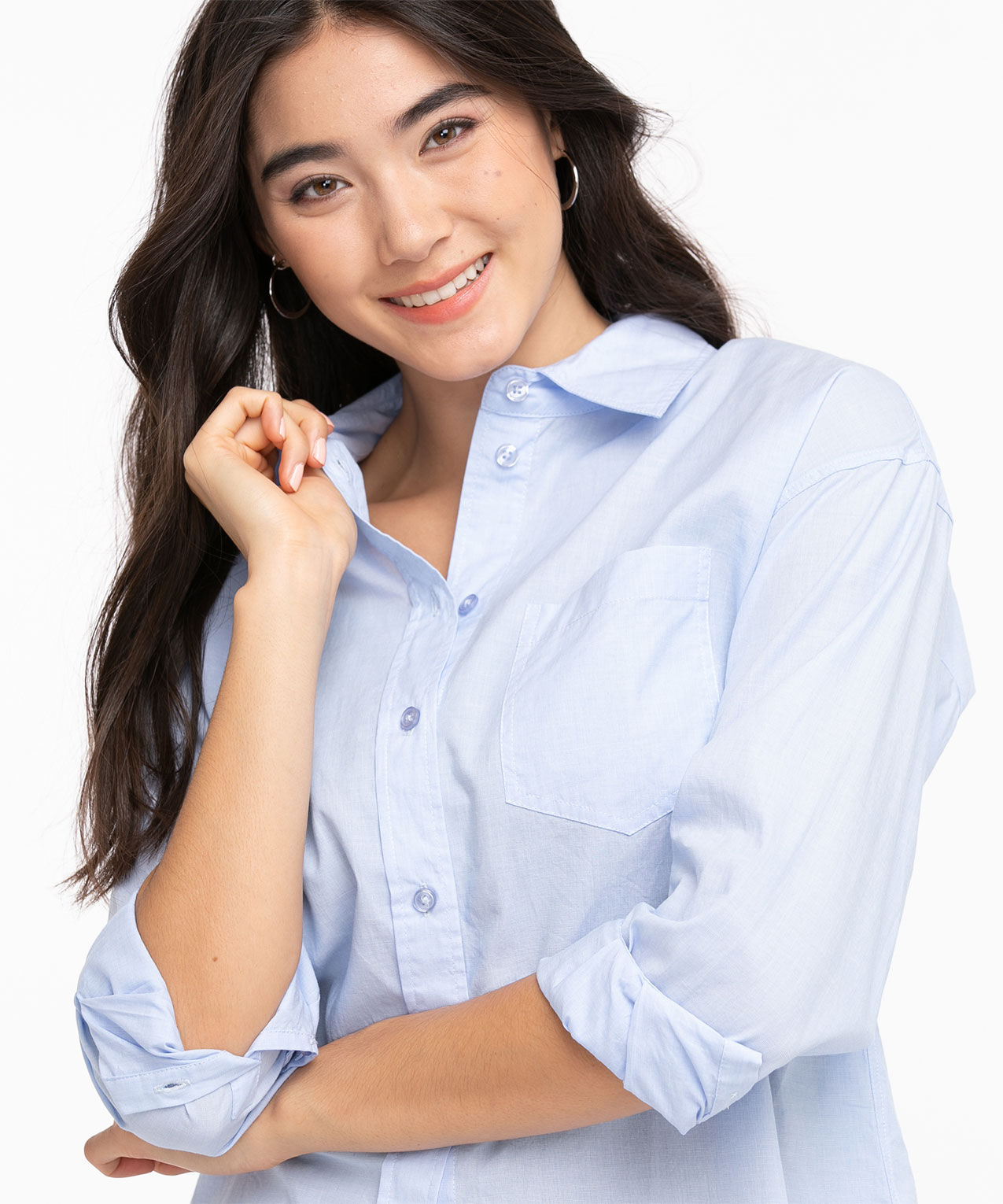 Blue long sleeve collared shirt discount