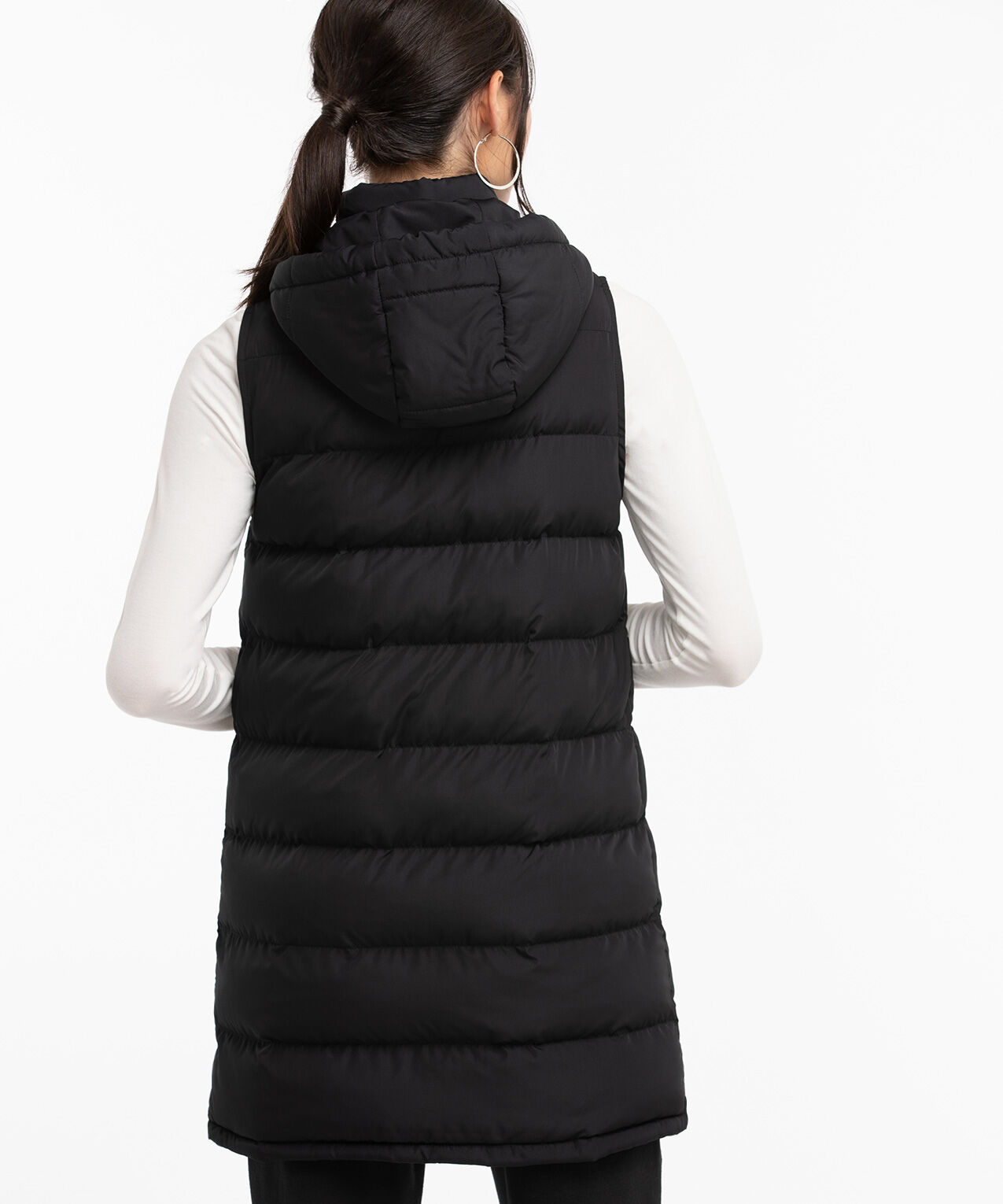 Long black down vest top