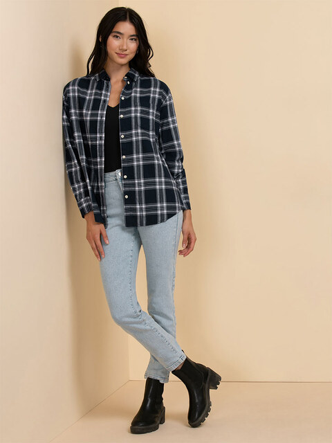 Relaxed Fit Long Sleeve Plaid Shirt