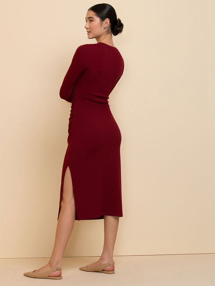 Long-Sleeved Ribbed Midi Dress Image 6