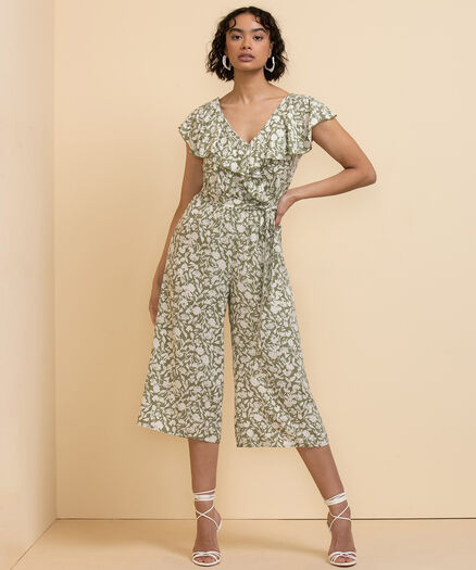 Ruffle Sleeve Jumpsuit by Luxology, Sage