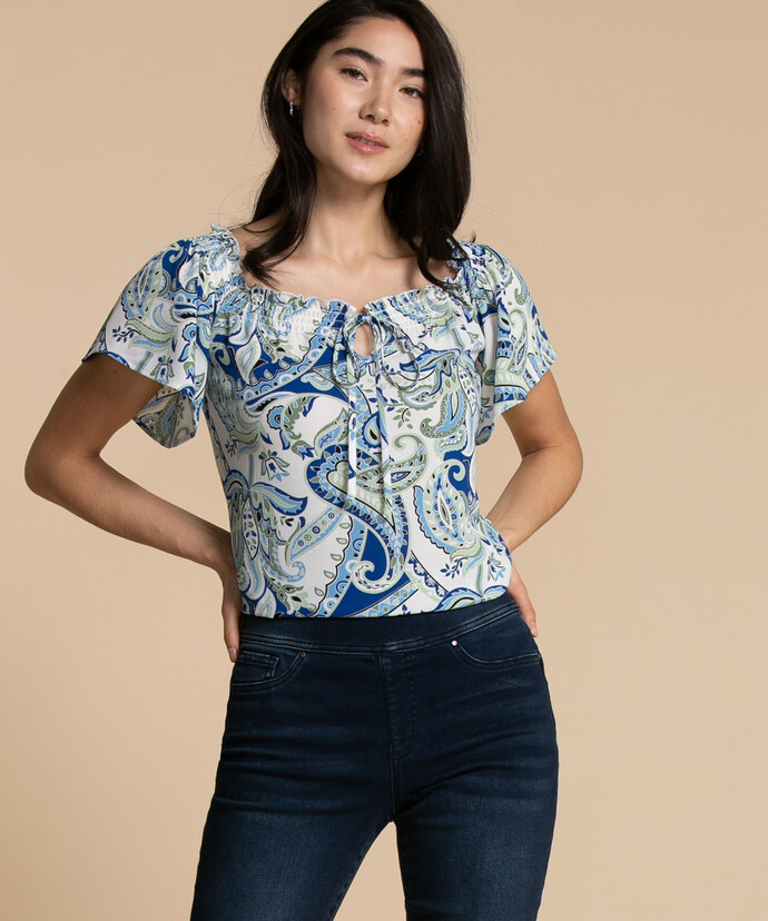 On or Off the Shoulder Top with Tied Neckline Image 1