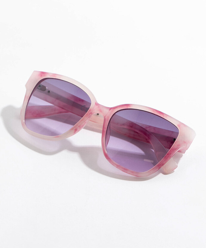 Pink Sunglasses with Square Marbled Frames Image 2