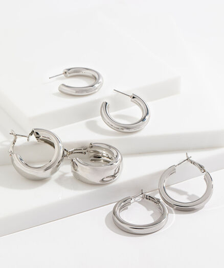 Silver Hoop Earring 3-Pack, Silver