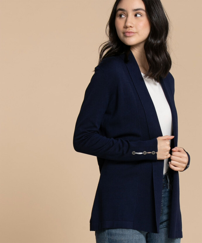 Navy Cardigan with Button Cuff Detail Image 3