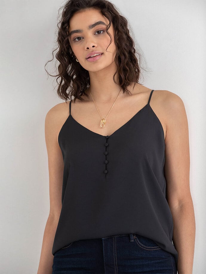 Strappy V-Neck Tank with Button Image 3
