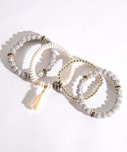 Beaded Bracelet 4-Pack, Grey/White