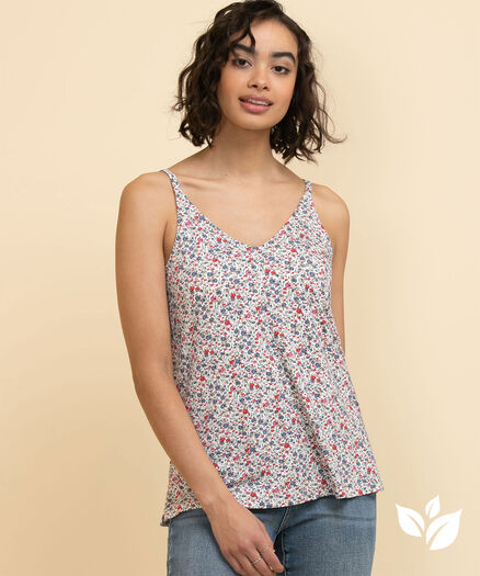 Strappy V-Neck Tank Top, White /w Floral Print Strappy V-Neck Tank Top, White /w Floral Print