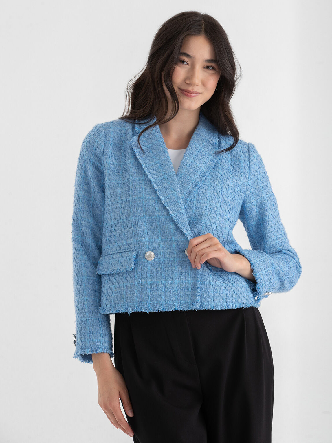 Blue cropped blazer store