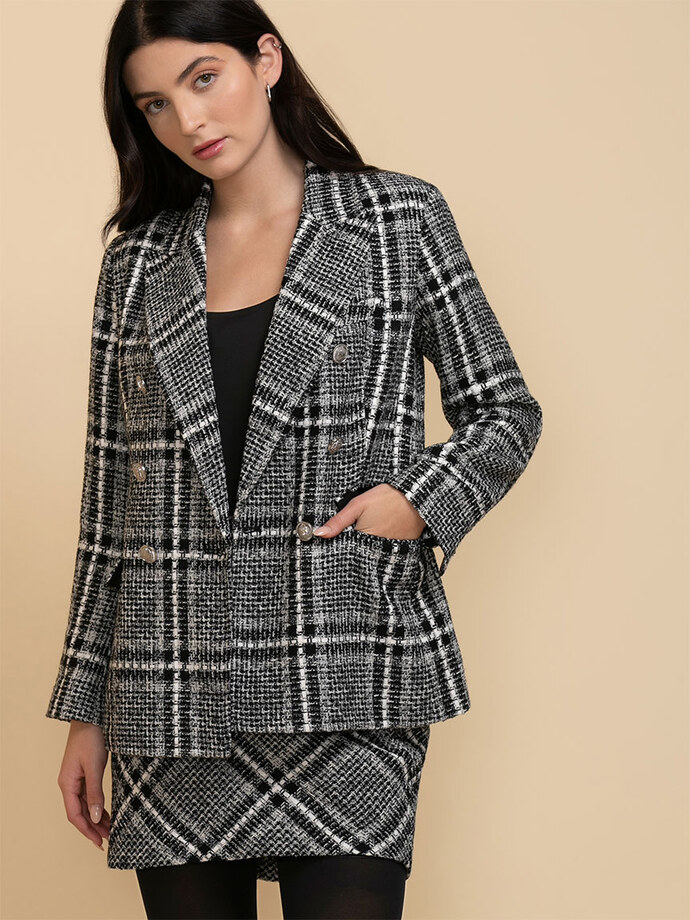 Double Breasted Trophy Blazer in Plaid Boucle Image 4