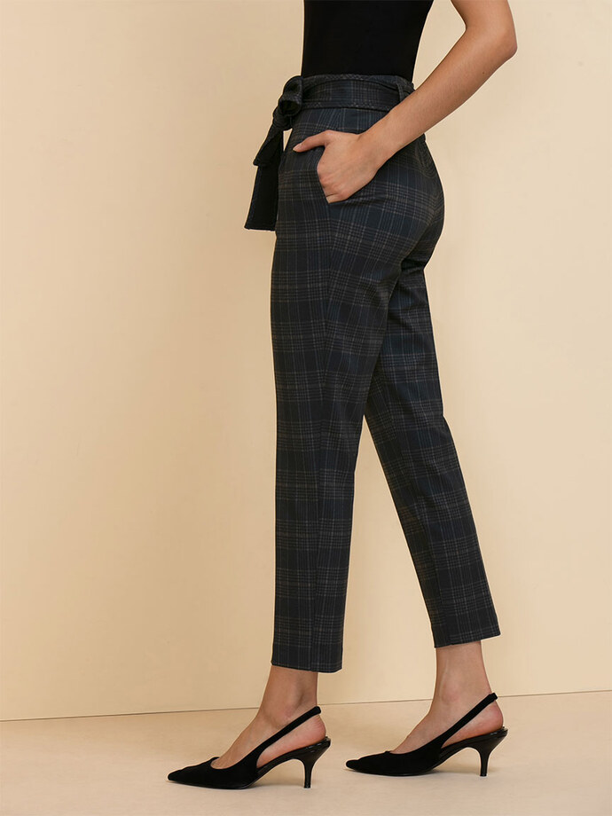 Plaid Tie Front Pant in Ponte Image 3