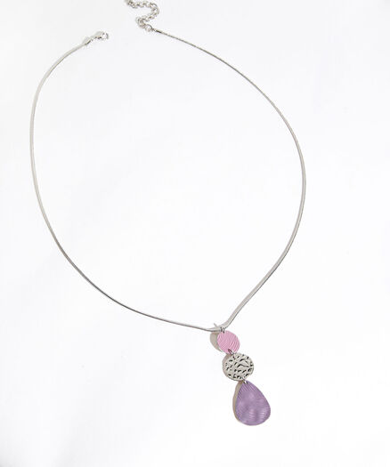 Pink & Purple Pendant Necklace, Silver
