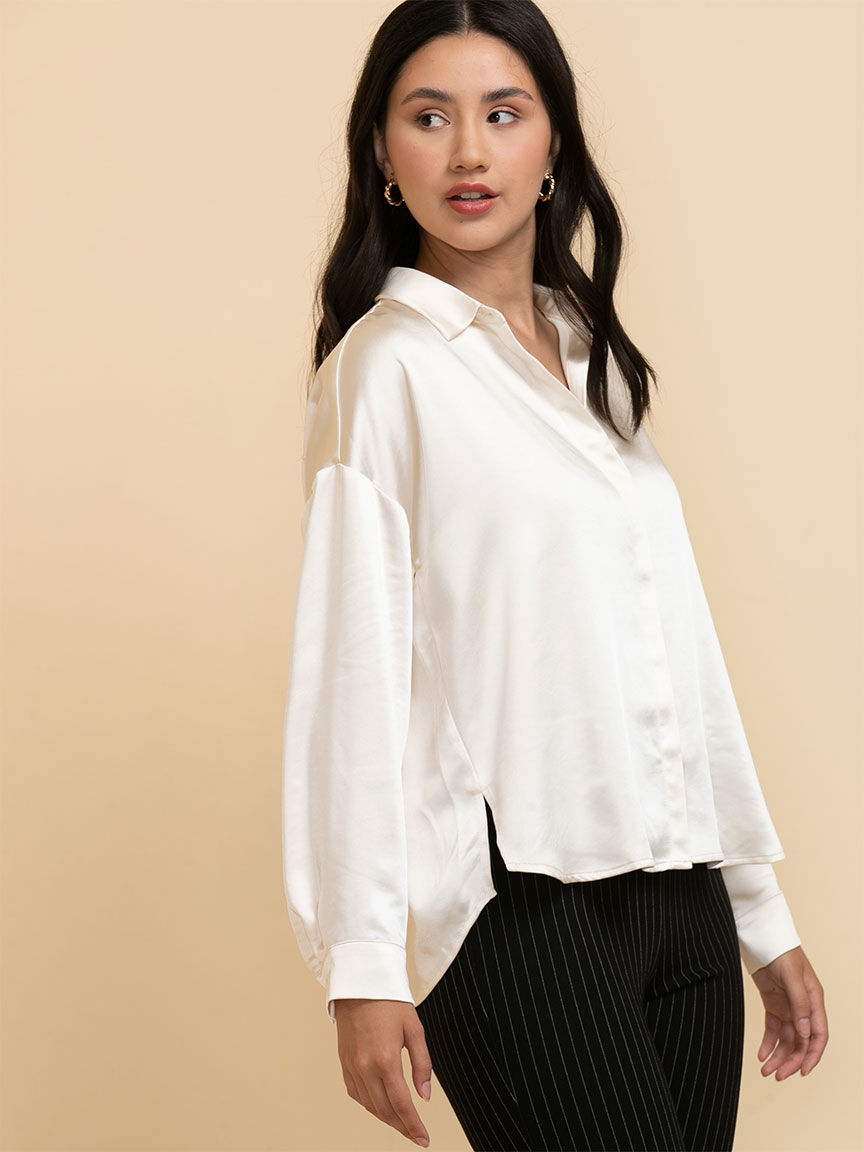 Long Sleeved Satin Drop Shoulder Blouse Rickis