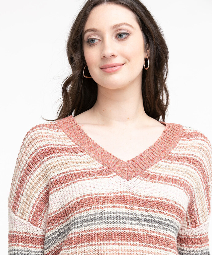 V-Neck Striped Knit Sweater Image 5