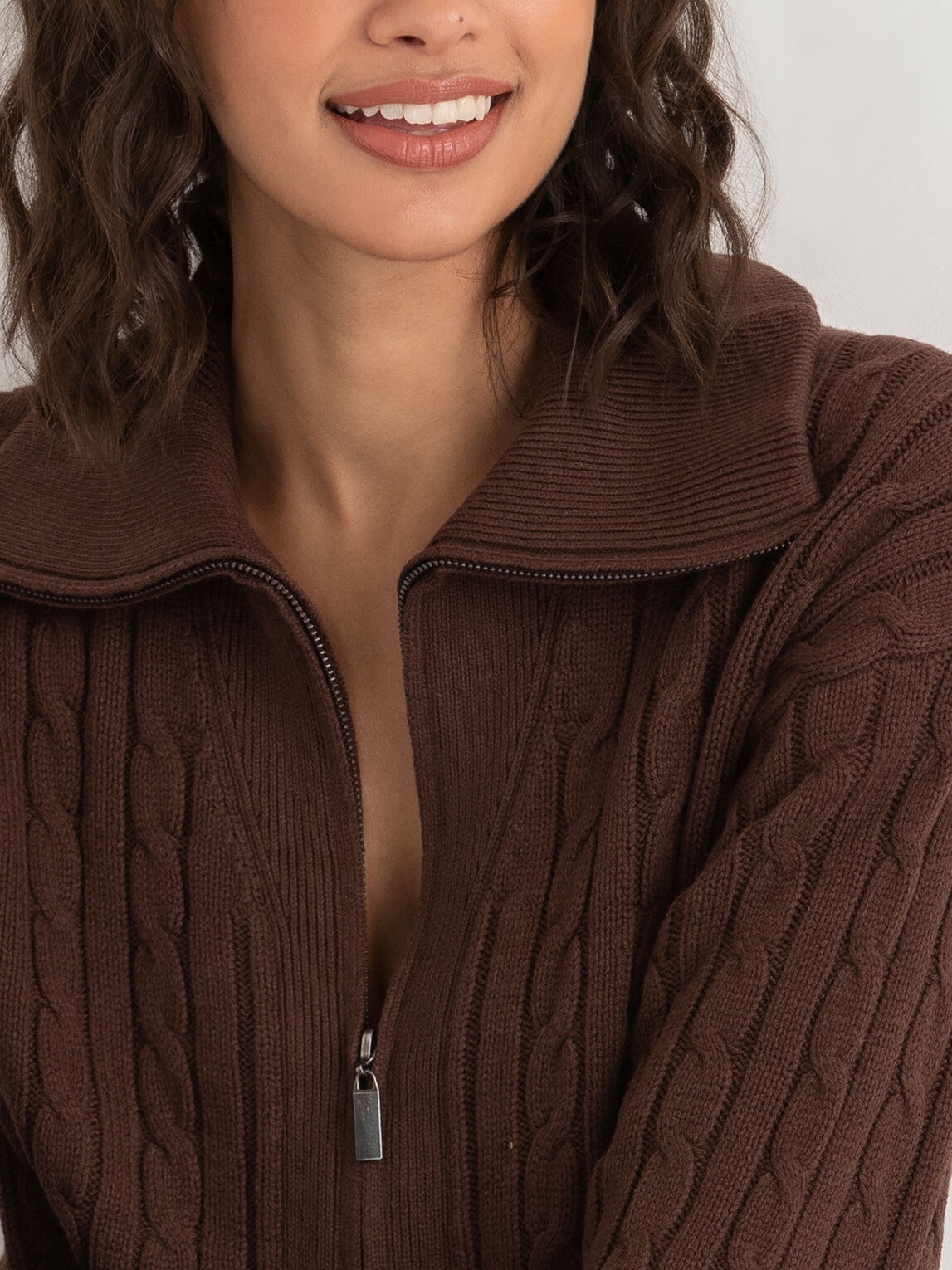 Cable Knit Zip Front Cardigan Rickis