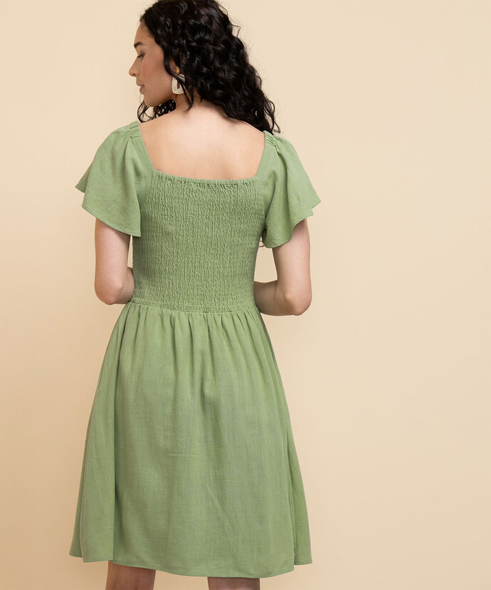 Square Neck Linen Smocked Bodice Dress Image 5