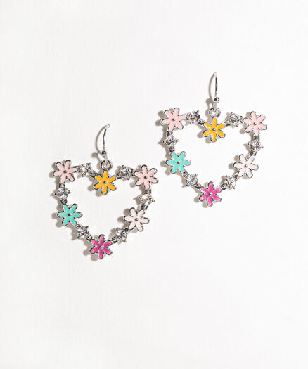 Flower Heart Earring, Pink/Silver