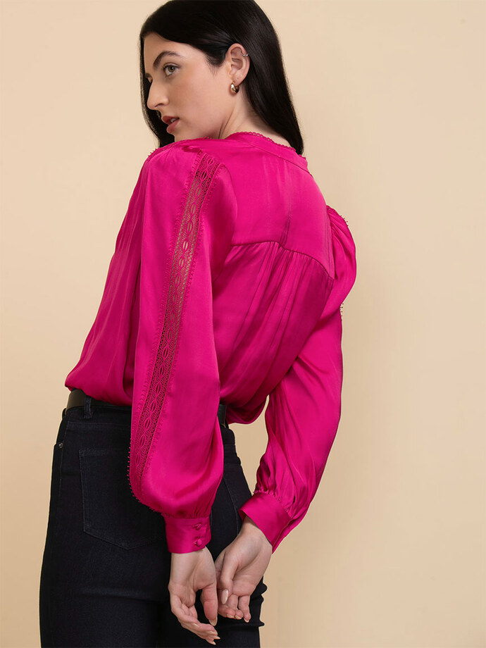 Satin Blouse with Sleeve Applique Image 2
