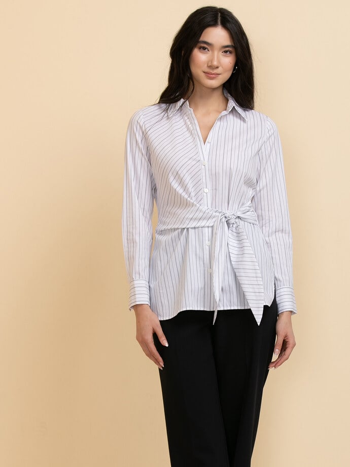 Collared Blouse with Tie Waist Image 5