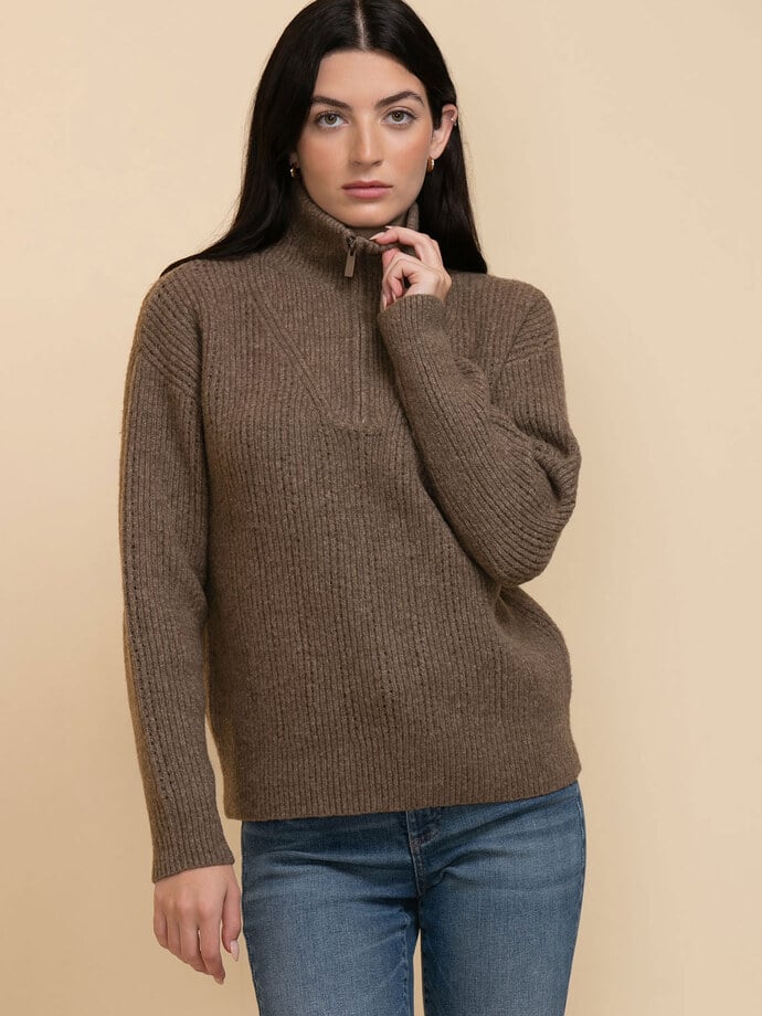 Wool-Blend Pointelle Quarter-Zip Sweater Image 3