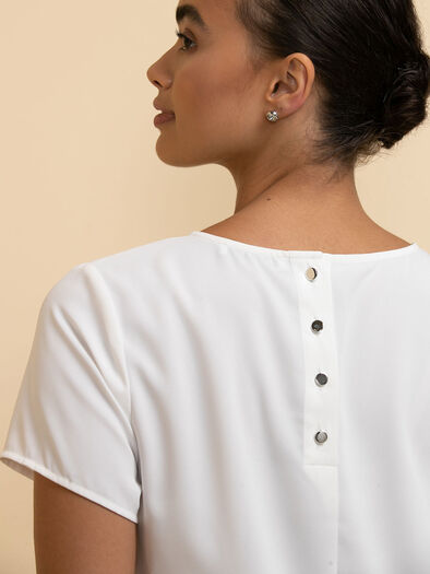 Lydia Short Sleeve Back-Button Blouse, Sugar Swizzle Lydia Short Sleeve Back-Button Blouse, Sugar Swizzle
