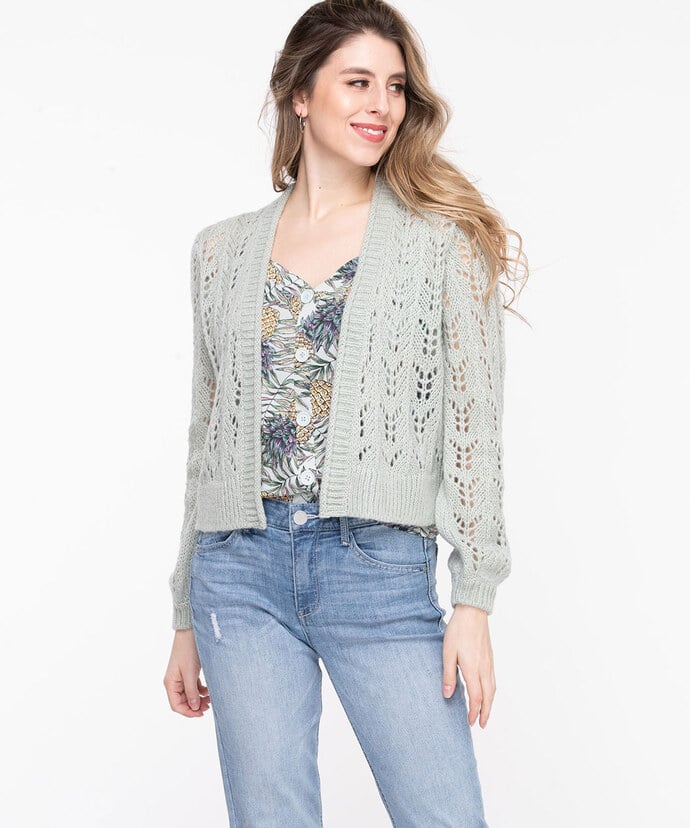 Pointelle Cropped Open Cardigan Image 1