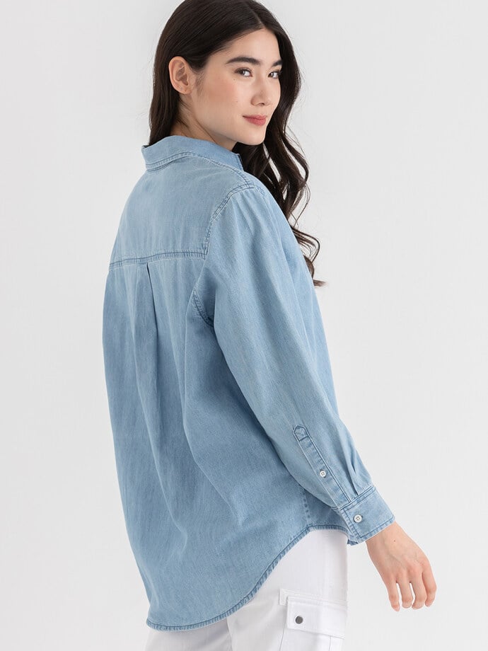 Relaxed Denim Button-Up Shirt Image 3