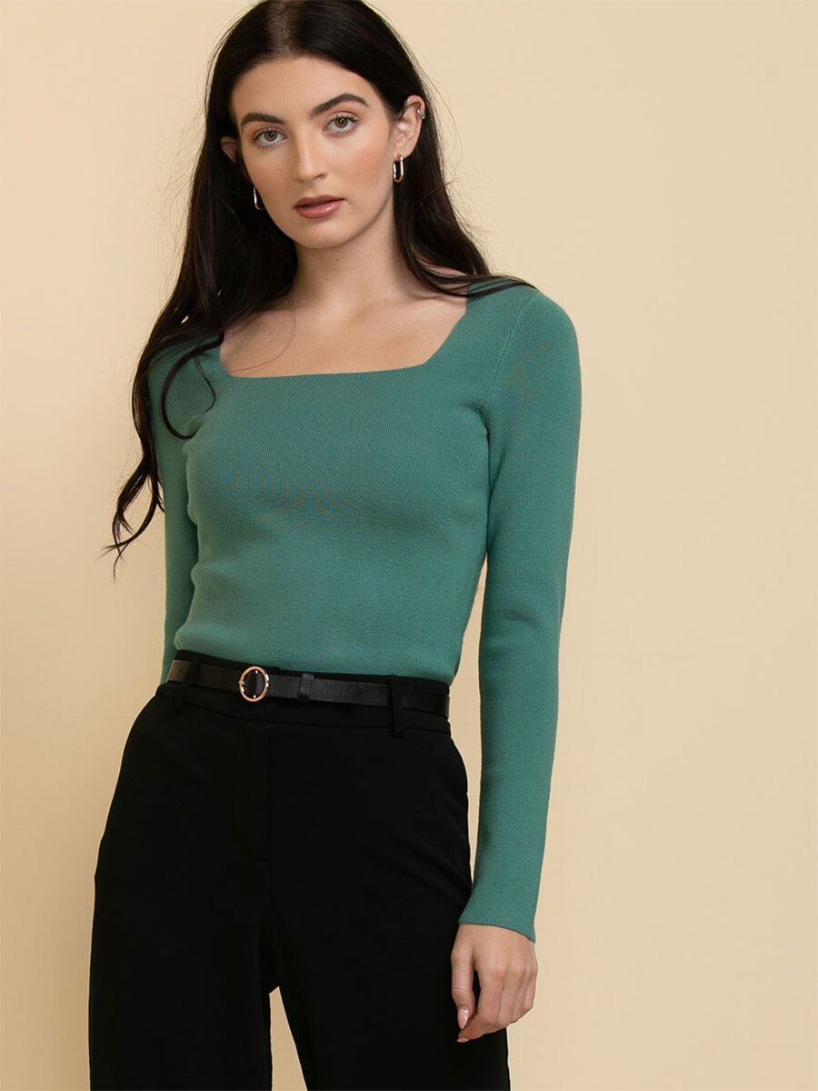 Square Neck Ribbed Sweater
