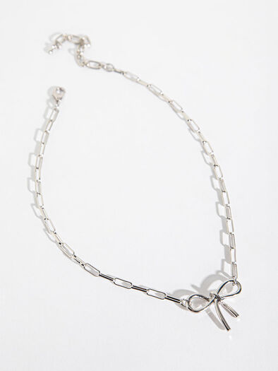 Bow Paper Clip Necklace, Gold Bow Paper Clip Necklace, Gold