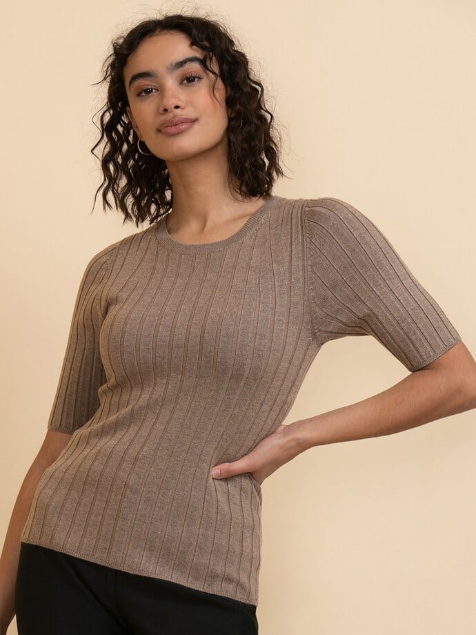 Elbow Sleeve Ribbed Sweater Image 5