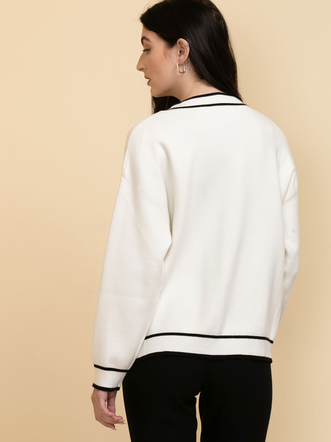 Button Front Cardigan with Tipping Rickis