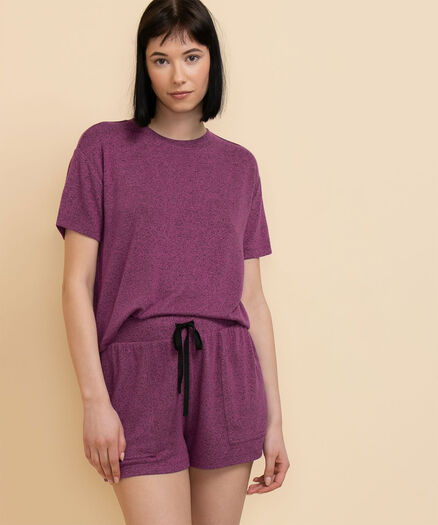 T-Shirt & Short Pajama Lounge Set, Berry/Black Speckle T-Shirt & Short Pajama Lounge Set, Berry/Black Speckle