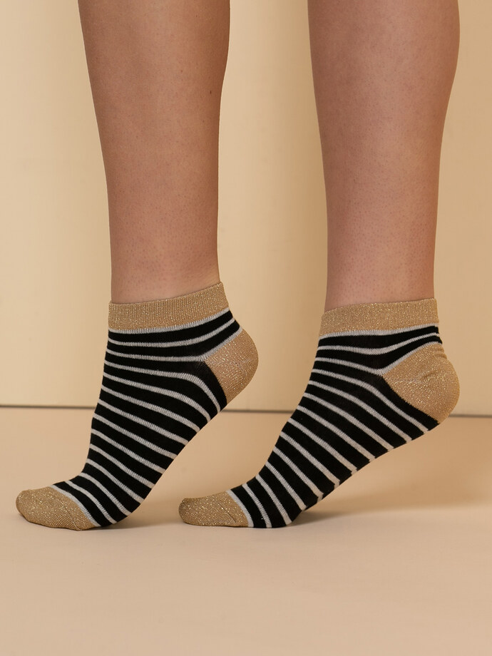 Striped Ankle Socks with Gold Shimmer Image 2
