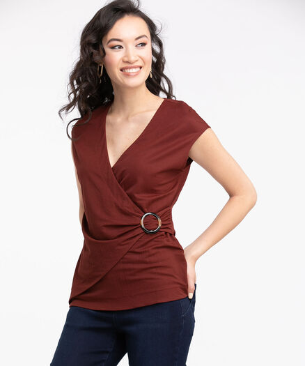 Buckled Faux Wrap Top, Burnt Henna