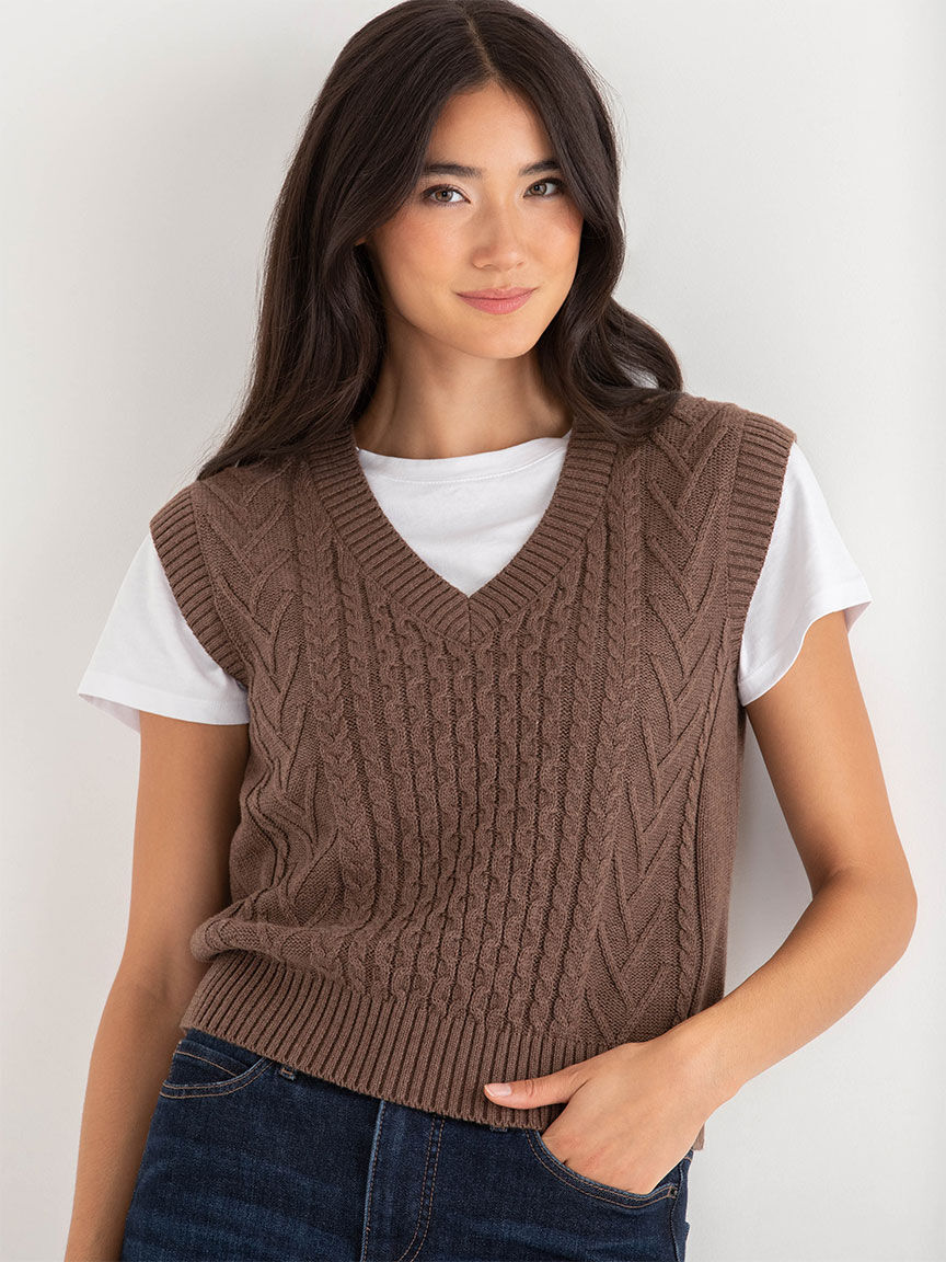 Cable Knit V Neck Sweater Vest