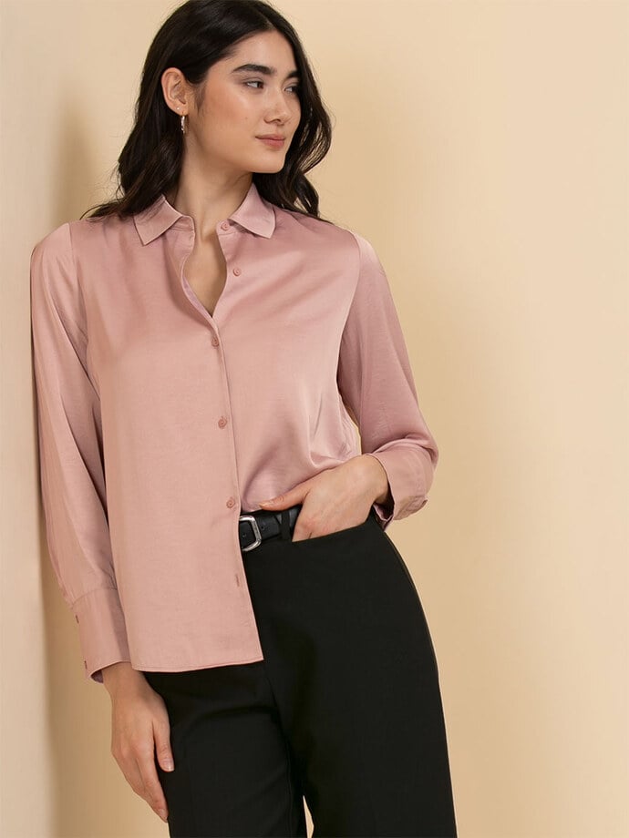 Satin Long Sleeve Button-Up Image 1