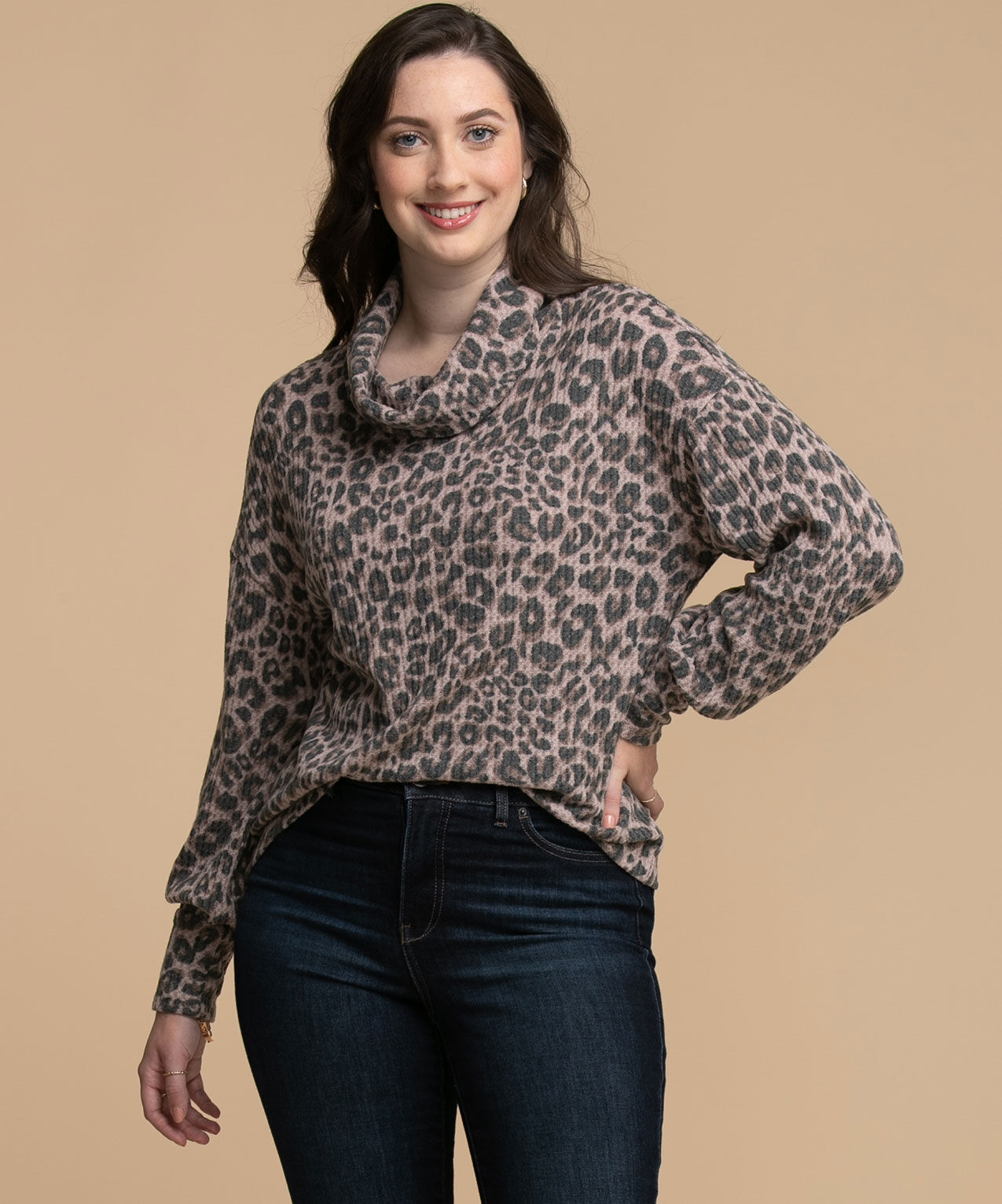 Waffle knit sales cowl neck sweater