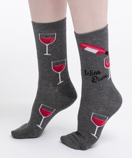 "Wine Down" Crew Sock, Grey