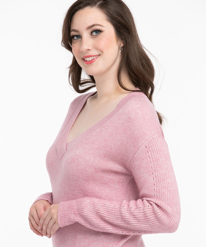 V-Neck Pointelle Sleeve Sweater Image 1