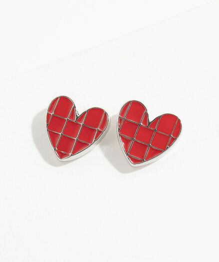 Small Red & Silver Heart Earrings, Red