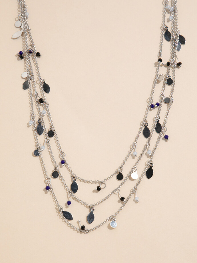 Long Layered Chain & Blue Beaded Necklace Image 2