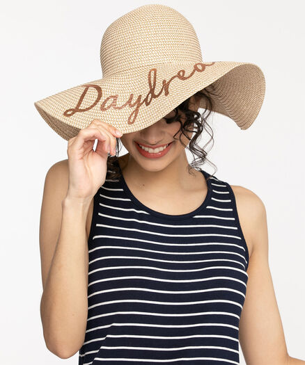 Graphic Floppy Paper Hat, Natural/Rose Gold